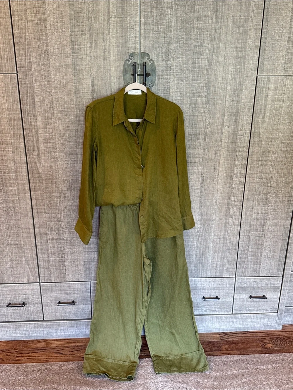 Zara 100% Linen  Button-Up Top and Wide Leg Pants Set